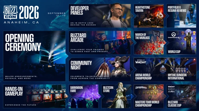 BlizzCon 2026 official artwork for Blizzard's Diablo, StarCraft and Warcraft announcements