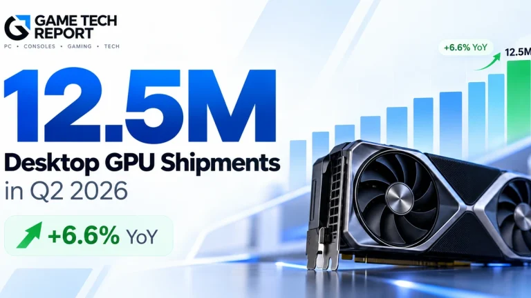 GameTechReport graphic showing 12.5 million desktop GPU shipments in Q2 2026
