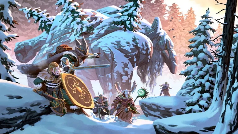 Valheim characters exploring the snowy Deep North biome